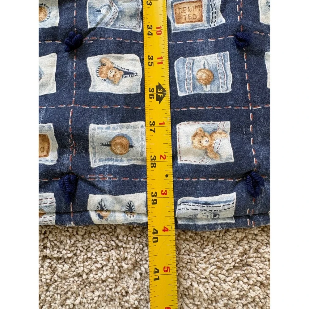Vtg 1996 Denim Ted Bear Pockets ‎ Baby Blanket Navy Blue 32x40